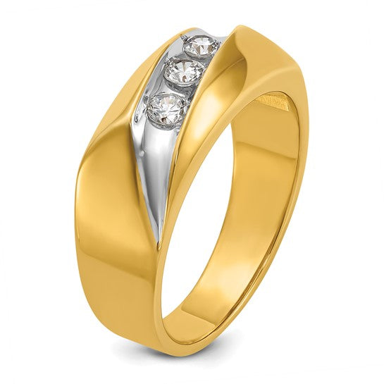 IBGoodman 14k with White Rhodium Men's Polished and Grooved 3-Stone 1/3 Carat AA Quality Diamond Ring