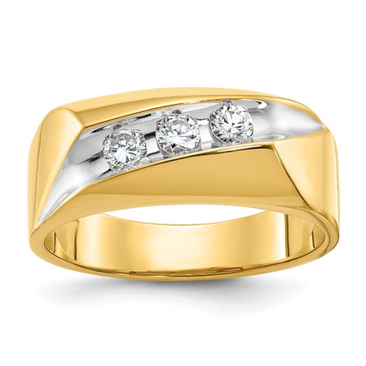 IBGoodman 14k with White Rhodium Men's Polished and Grooved 3-Stone 1/3 Carat AA Quality Diamond Ring