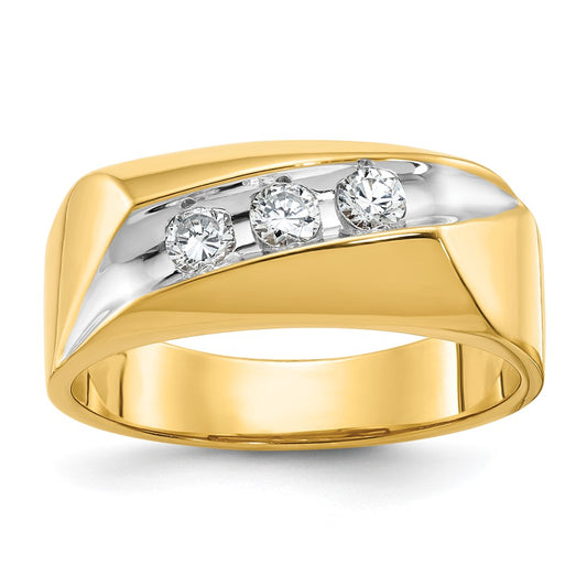 14k IBGoodman Men's Polished and Grooved 3-Stone Ring Mounting