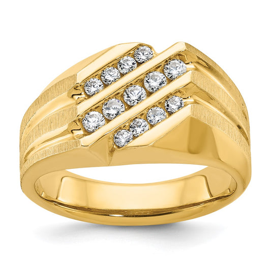 14k IBGoodman Men's Polished Satin and Grooved Diamond Ring
