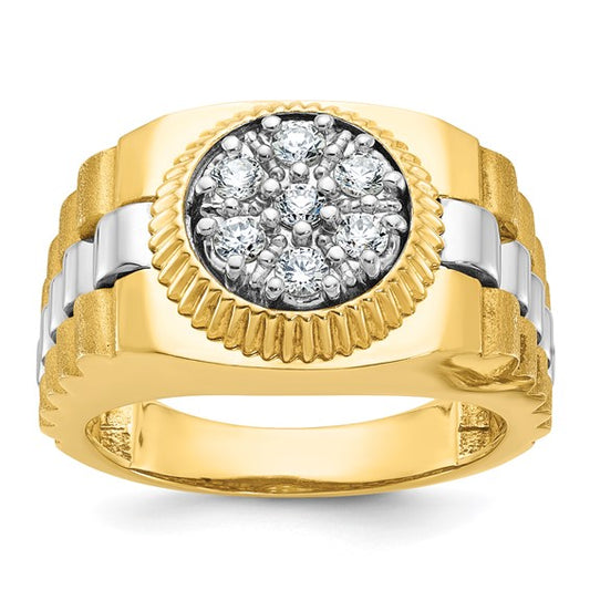 IBGoodman 10k Two-tone Men's Polished Satin and Textured 1/2 Carat A Quality Diamond Cluster Ring