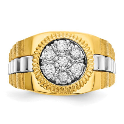 IBGoodman 14k Two-tone Men's Polished Satin and Textured 1/2 Carat AA Quality Diamond Cluster Ring