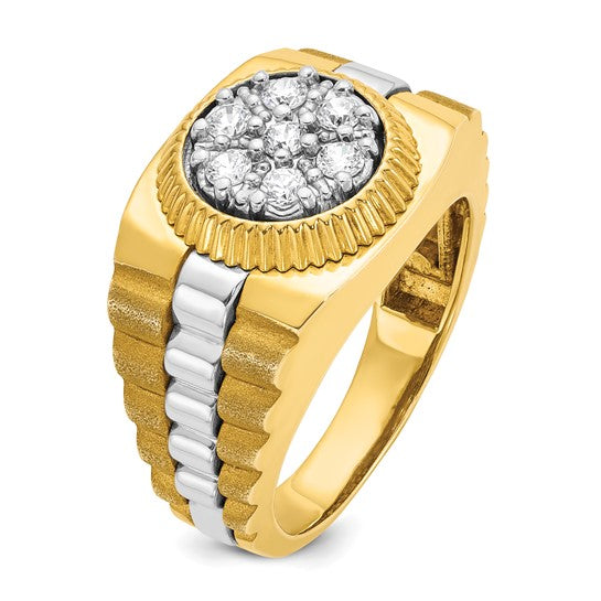 IBGoodman 14k Two-tone Men's Polished Satin and Textured 1/2 Carat AA Quality Diamond Cluster Ring