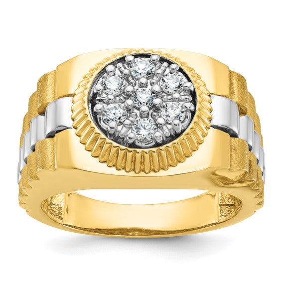 IBGoodman 14k Two-tone Men's Polished Satin and Textured 1/2 Carat AA Quality Diamond Cluster Ring