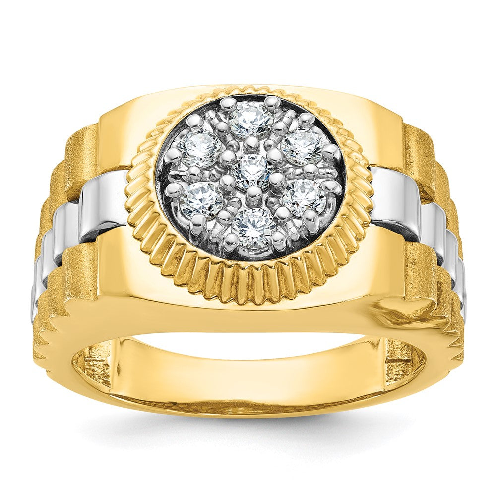 14k Two-tone IBGoodman Men's Polished Satin Textured Cluster Ring Mtg