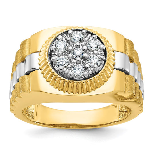 14k Two-tone IBGoodman Men's Polished Satin Textured Cluster Ring Mtg