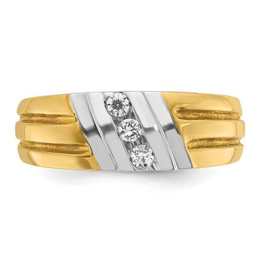 IBGoodman 14k Two-tone Men's Polished and Grooved 3-Stone 1/5 Carat AA Quality Diamond Ring