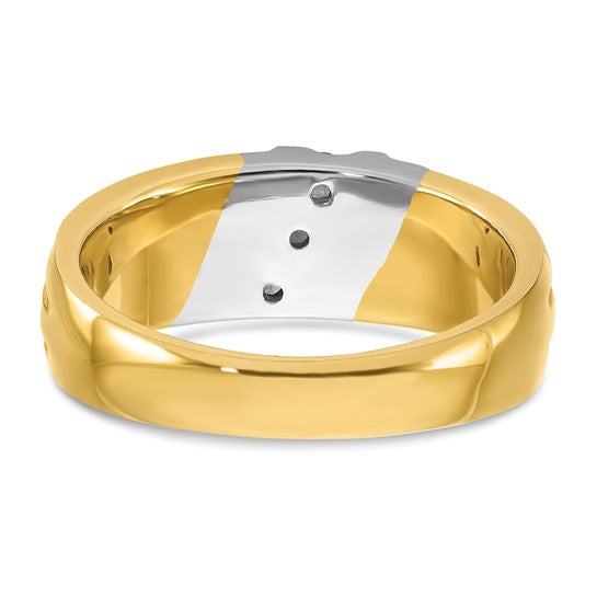 IBGoodman 14k Two-tone Men's Polished and Grooved 3-Stone 1/5 Carat AA Quality Diamond Ring