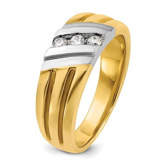 IBGoodman 14k Two-tone Men's Polished and Grooved 3-Stone 1/5 Carat AA Quality Diamond Ring