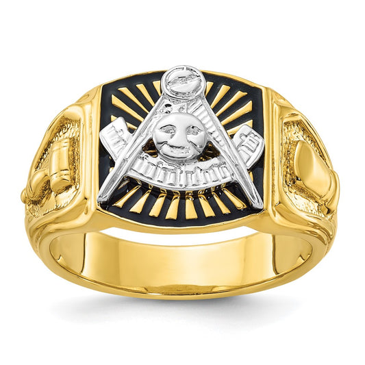 14ktt IBGoodman Men's Textured/Black Enamel Past Master Masonic Ring
