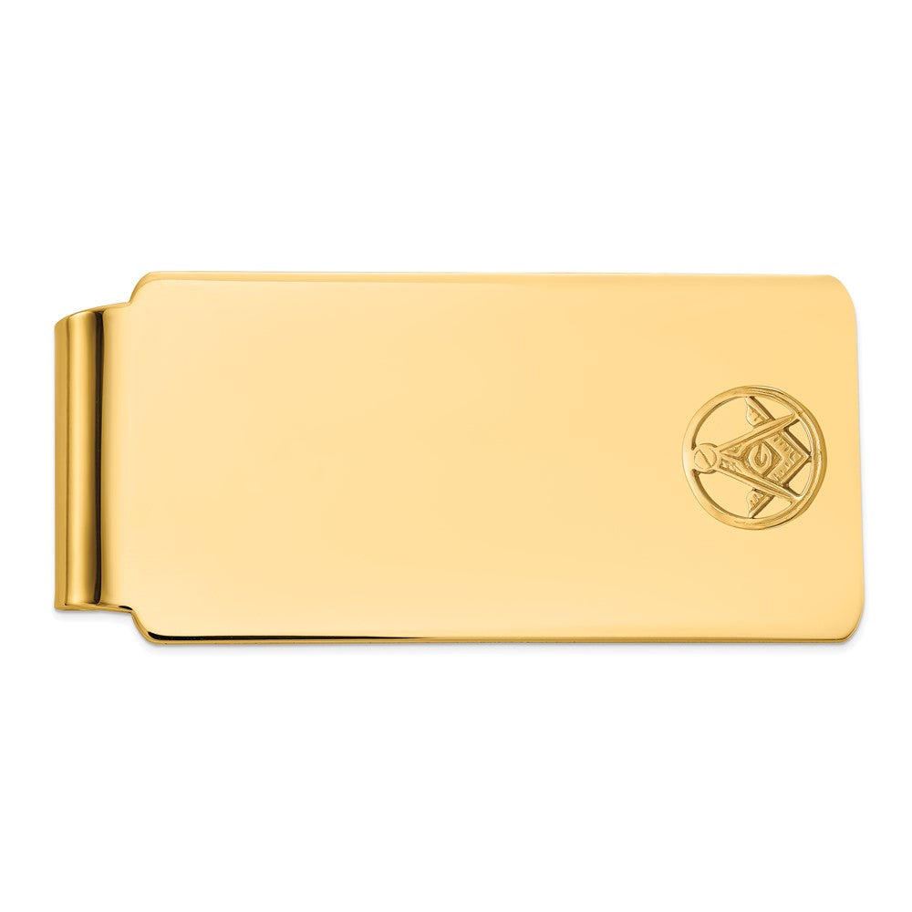 14k Men's Polished and Beaded Masonic Circle Large Money Clip