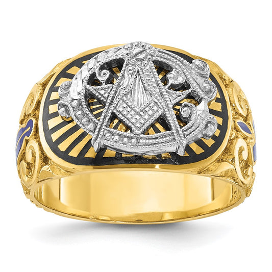 14ktt IBGoodman Men's Textured & Enameled Masonic Blue Lodge Ring