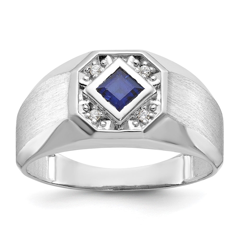 14k White Gold IBGoodman Men's Cr.Sapphire and Diamond Satin Complete Ring