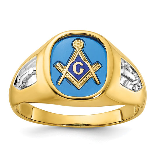 14k IBGoodman Men's w/ White RH & Cr. Sapphire Masonic Ring