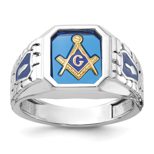 14kw IBGoodman Textured Enamel Cr. Sapphire Blue Lodge Masonic Ring