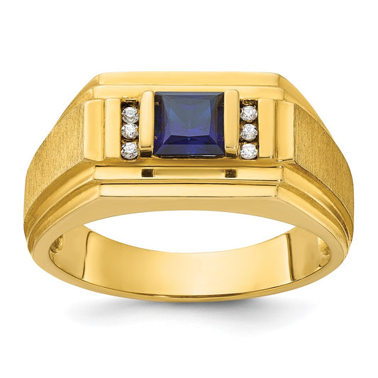 14k IBGoodman Men's Cr.Sapphire and Diamond Satin Complete Ring