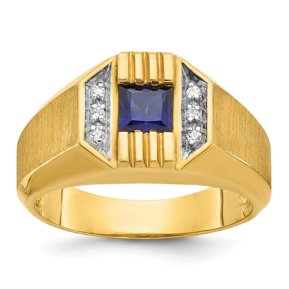 14k IBGoodman Men's Cr.Sapphire and Diamond Satin Complete Ring