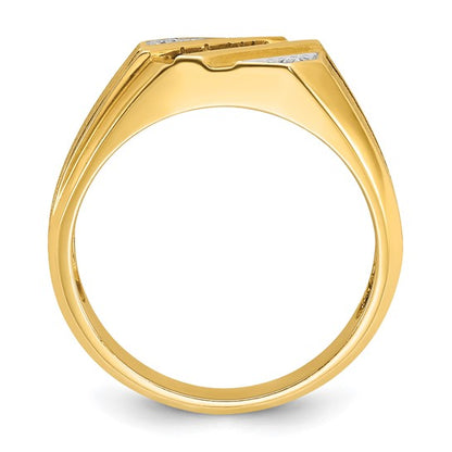 14k IBGoodman Men's Created Sapphire and Diamond Satin Complete Ring