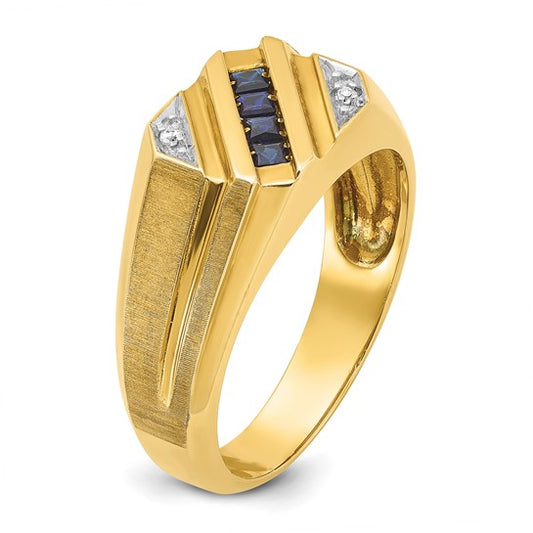 14k IBGoodman Men's Created Sapphire and Diamond Satin Complete Ring