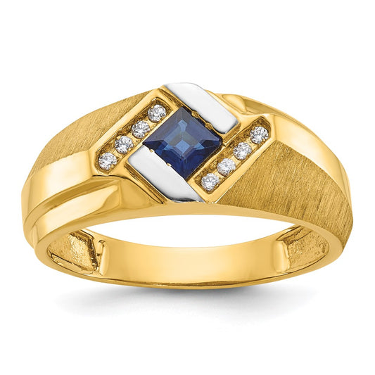 14k IBGoodman Men's Cr.Sapphire and Diamond Satin Complete Ring