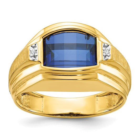 10k IBGoodman Men's Polished/Satin Cr. Sapphire and Diamond Complete Ring