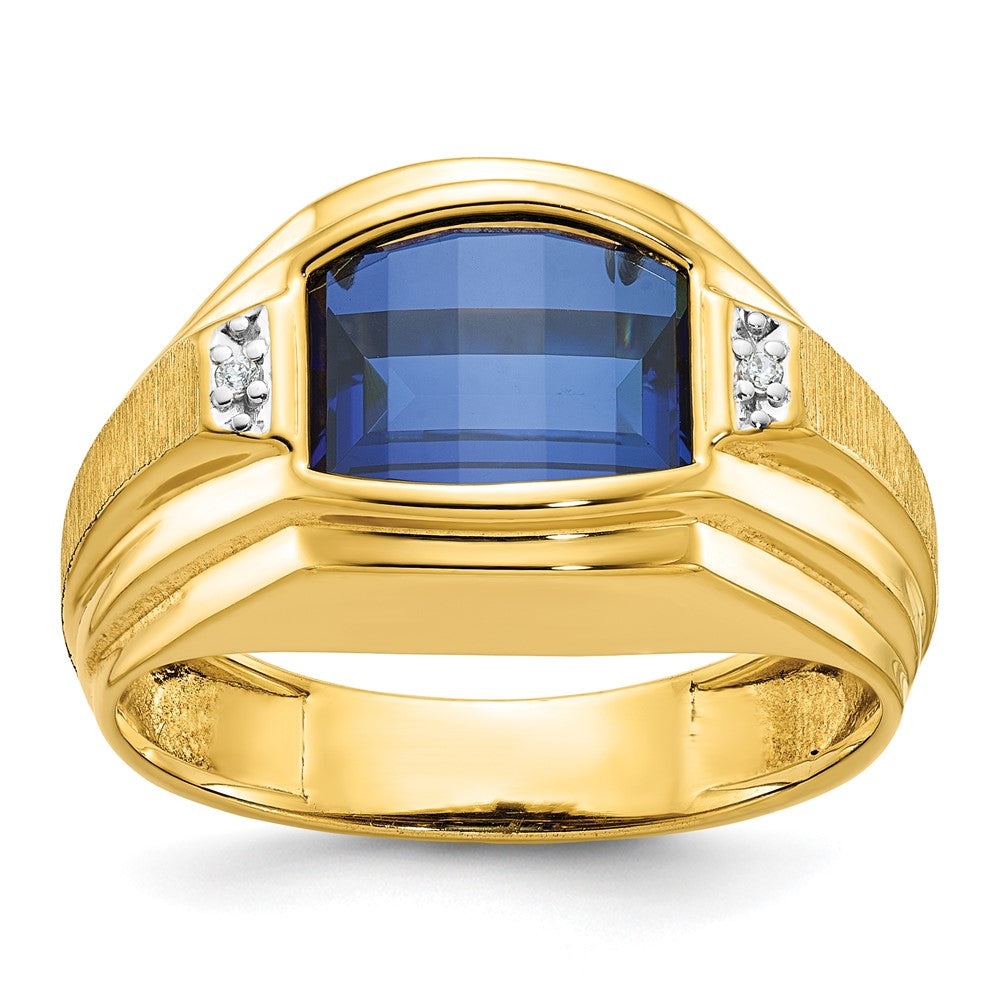 14k IBGoodman Men's Polished/Satin Cr.Sapphire/Diamond Complete Ring