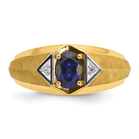 14k IBGoodman Men's Created Sapphire and Diamond Satin Complete Ring