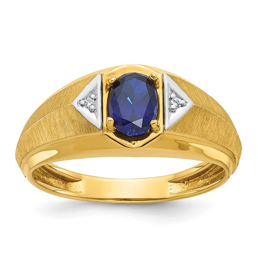 14k IBGoodman Men's Created Sapphire and Diamond Satin Complete Ring