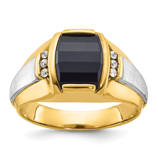 14k Two-tone IBGoodman Men's Satin Onyx and Diamond Ring Mounting
