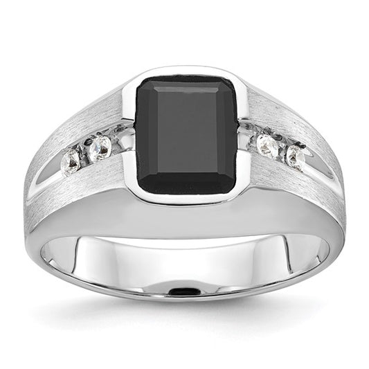 IBGoodman 14k White Gold Men's Polished and Satin Onyx and 1/8 Carat AA Quality Diamond Ring