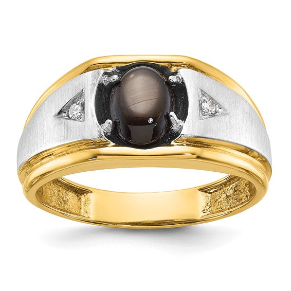 IBGoodman 10k Two-tone Men's Polished Satin and Grooved Black Star Sapphire and A Quality Diamond Ring