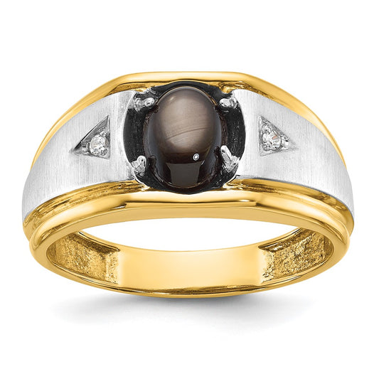 14ktt IBGoodman Men's Satin Black Star Sapphire & AA Diamond Ring