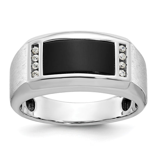 14k White Gold IBGoodman Men's Satin Onyx/Diamond Complete Ring