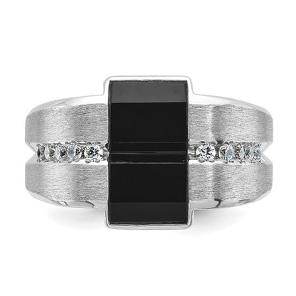 14k White Gold IBGoodman Men's Satin Onyx and 1/6 carat Diamond Complete Ring