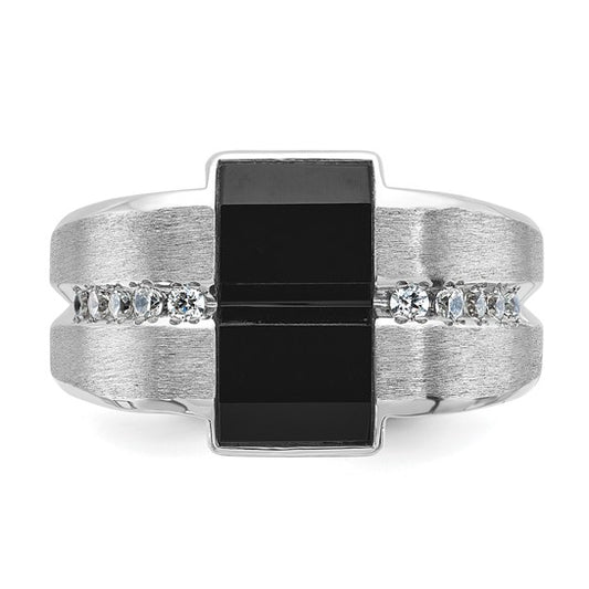 14k White Gold IBGoodman Men's Satin Onyx and 1/6 carat Diamond Complete Ring