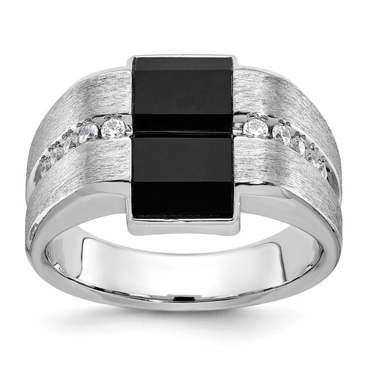 14k White Gold IBGoodman Men's Satin Onyx and Diamond Complete Ring