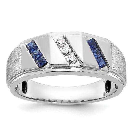 14k White Gold IBGoodman Men's Satin Cr. Sapphire Diamond Complete Ring