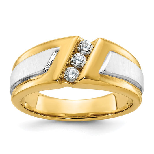 14k Two-tone IBGoodman Men's Polished and Satin 3-Stone Diamond Ring