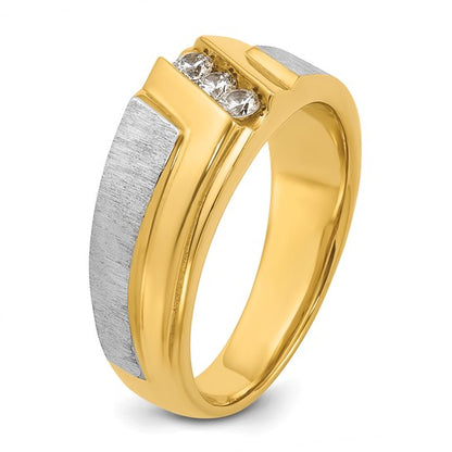 IBGoodman 14k Two-tone Men's Polished Satin and Grooved 3-Stone 1/4 Carat AA Quality Diamond Ring