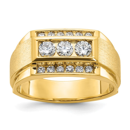 14k IBGoodman Men's Polished and Satin 3-Row Diamond Ring