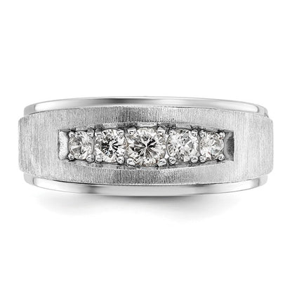IBGoodman 14k White Gold Men's Polished and Brushed 5-Stone 1/2 Carat AA Quality Diamond Ring