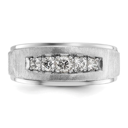 IBGoodman 14k White Gold Men's Polished and Brushed 5-Stone 1/2 Carat AA Quality Diamond Ring