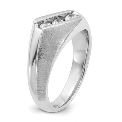 IBGoodman 14k White Gold Men's Polished and Satin 3-Stone 1/2 Carat AA Quality Diamond Ring