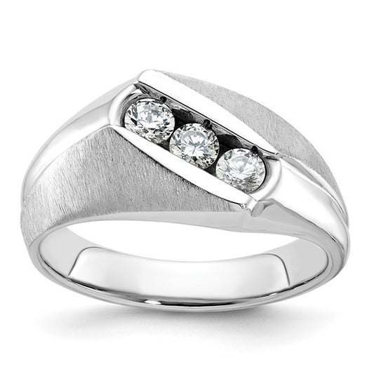 IBGoodman 14k White Gold Men's Polished and Satin 3-Stone 1/2 Carat AA Quality Diamond Ring