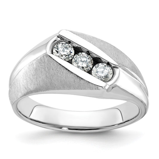 14k White Gold IBGoodman Men's Polished & Satin Diamond Ring