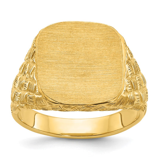 14k IBGoodman 13.5x15mm Men's Cushion Signet Ring