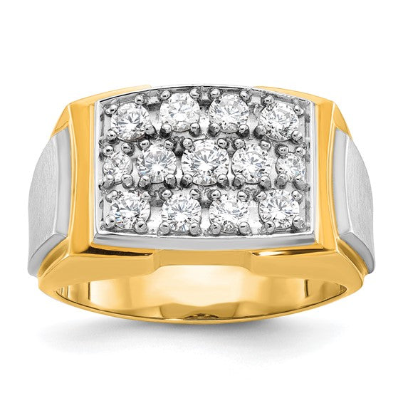 IBGoodman 14k Two-tone Men's Polished and Satin 1 Carat AA Quality Diamond Cluster Ring