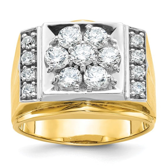 IBGoodman 14k Two-tone Men's Polished and Satin 1 1/2 Carat AA Quality Diamond Cluster Ring