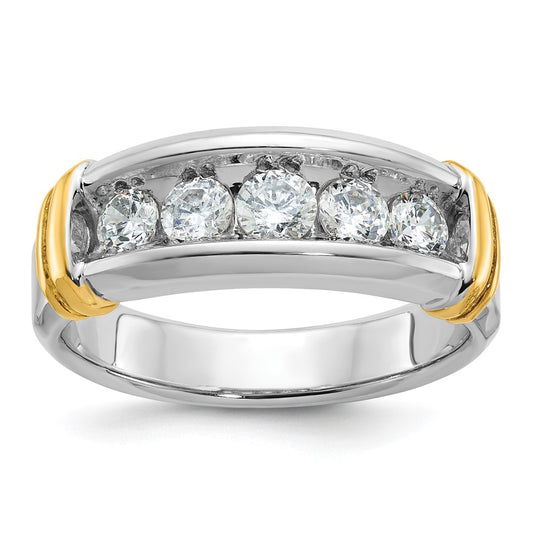 14ktt IBGoodman Men's Polished & Grooved 5-Stone Diamond Ring