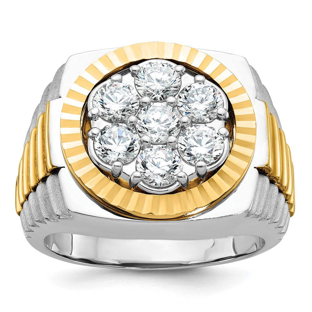 14ktt IBGoodman Men's Polish Satin & D/C Round Diamond Cluster Ring